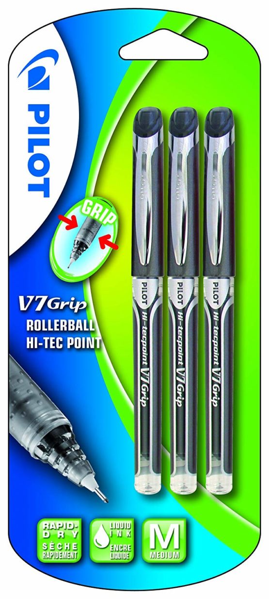 Pilot V7 Grip Liquid Ink Rollerball 0.7 mm Tip (Pack of 3) - Black - Image 2