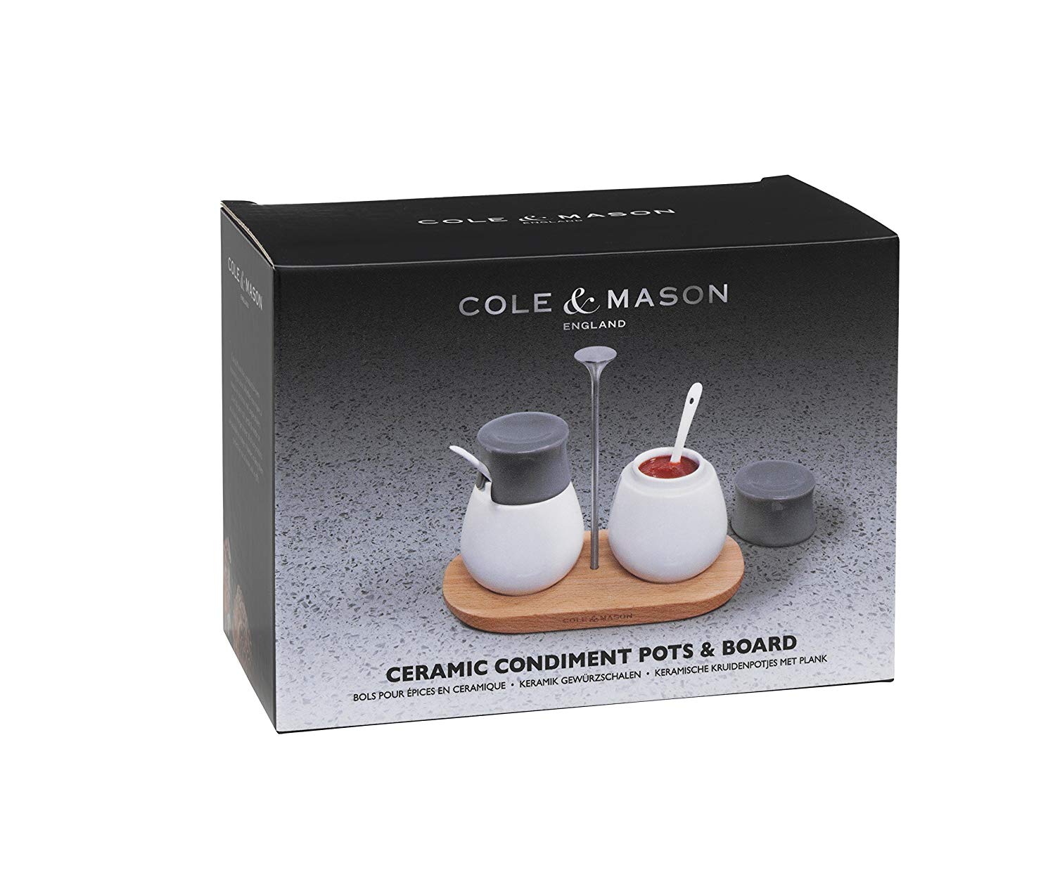 Cole & Mason Condiment Pots and Board, Ceramic, White/Grey, White and Grey - Image 4