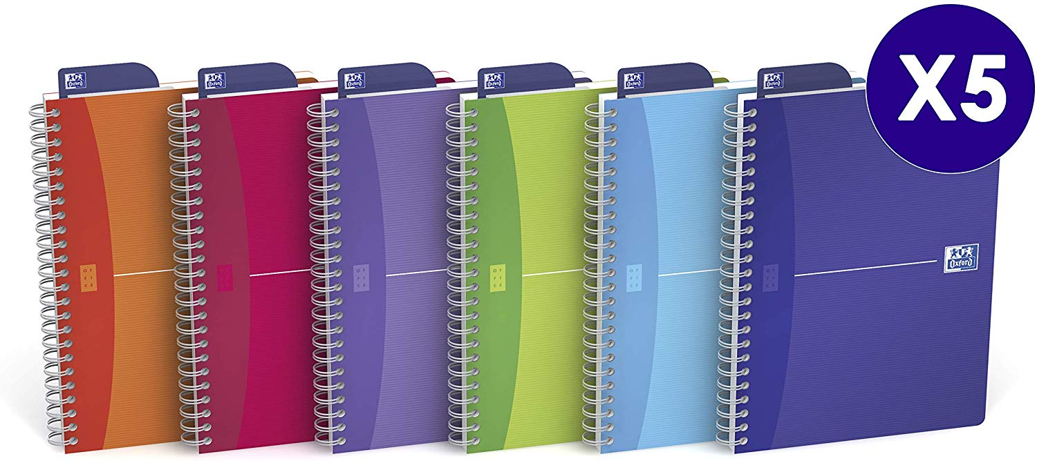 Oxford My Color Spiralbound Notebook A4 100 Pages 5 x 5 Squares Assorted Polypropylene Covers, assorted colours