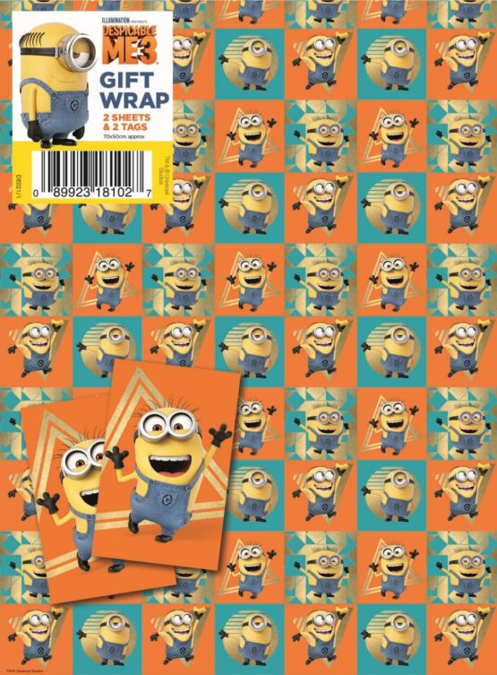 Despicable Me3 Gift Wrap 2 Sheets and 2 Tags