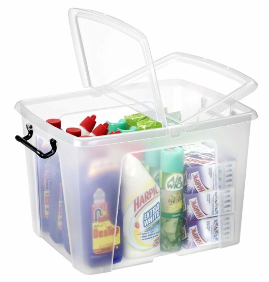 Strata Smart Box Clip-On Folding Lid Carry Handles 40 Litre Clear Ref HW674CLR