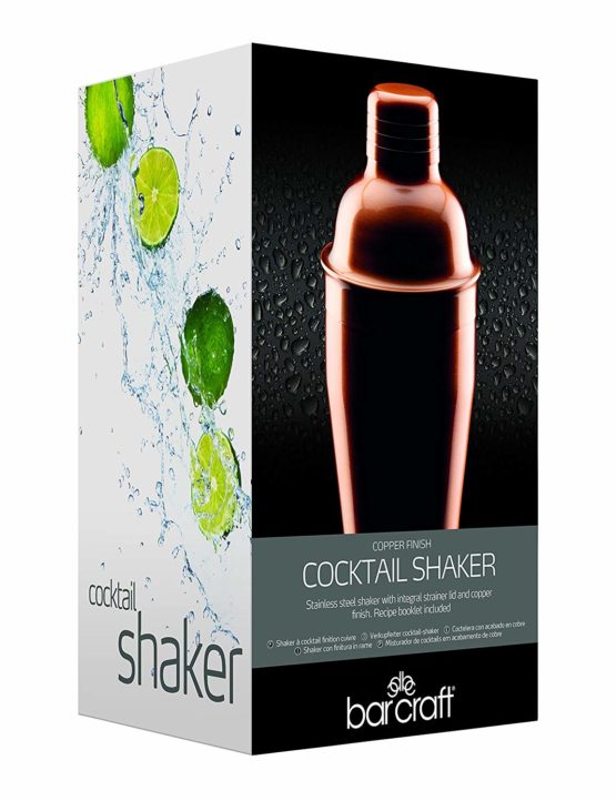 BarCraft Copper Effect Cocktail Shaker with Strainer in Gift Box, Copper Effect Stainless Steel, 500 ml - Image 2