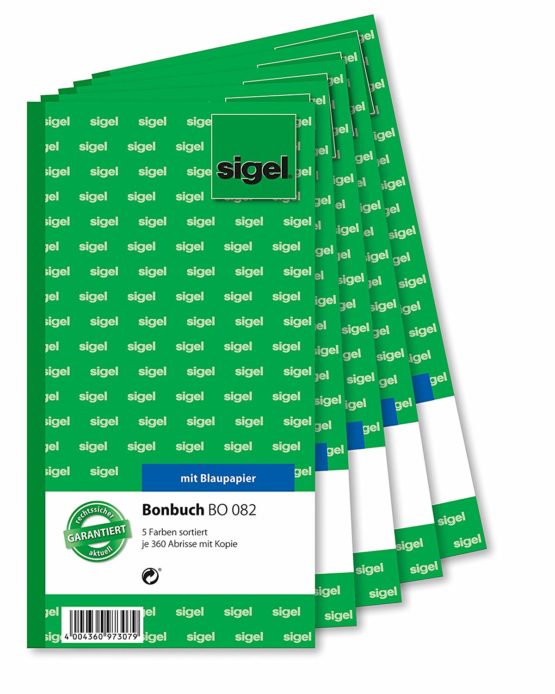 Sigel BO082 Voucher Book 5x 360 Tickets 5 Colours Assorted with Blue Paper 105 x 200 mm 2 x 60 Sheets