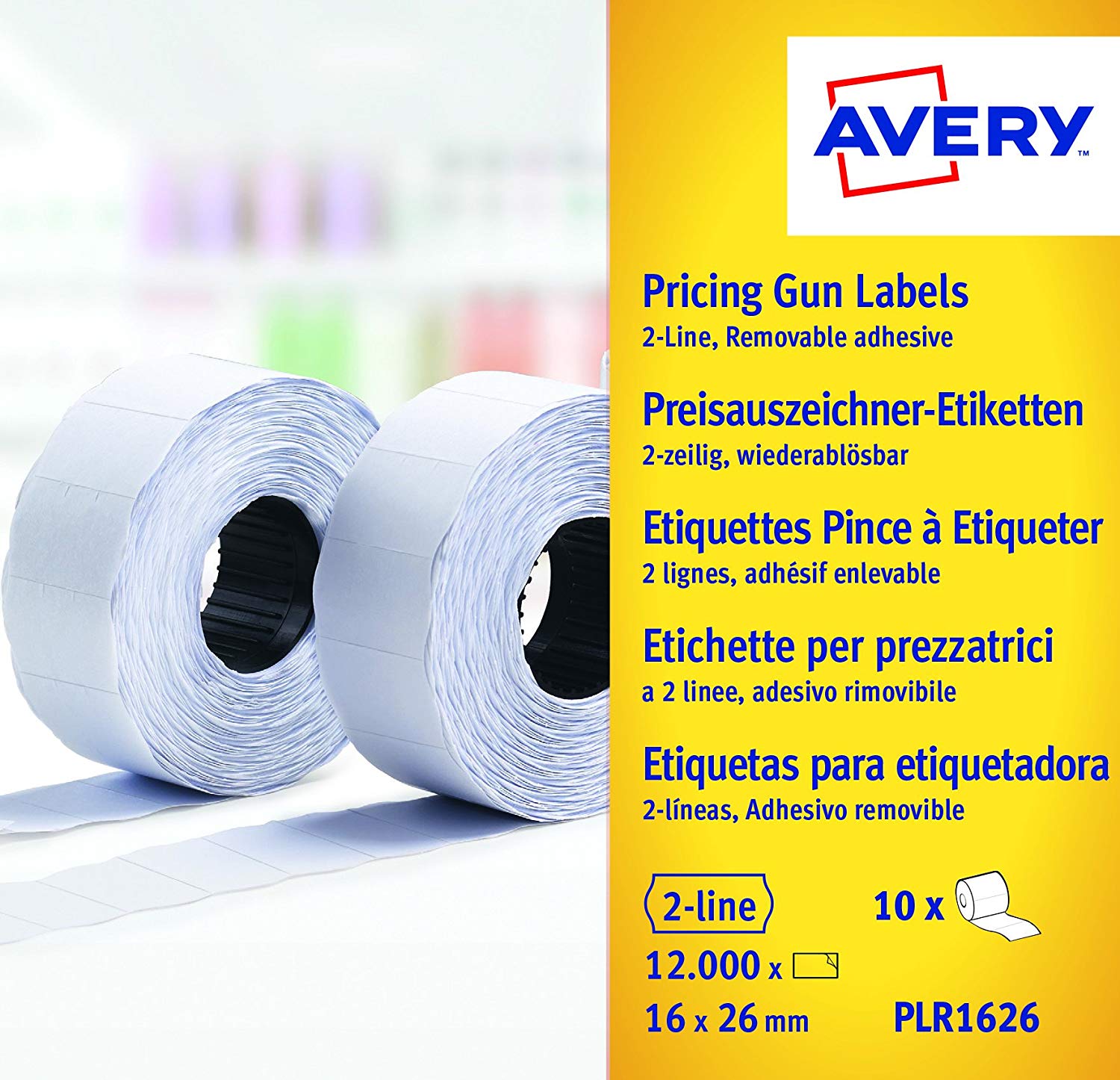Avery PLR1626 Removable Label Roll for PL2/18 2 Line Pricing Gun - White, (26 x 12 mm, 1200 Labels Per Roll)