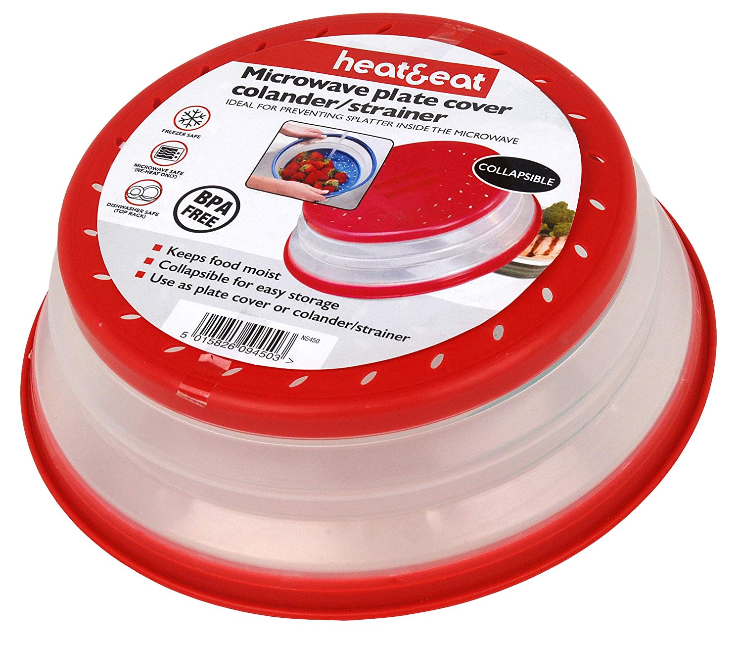 Heat Eat NS450 Microwave Plate Cover/Colander/Strainer, Red Or Blue, 27cm