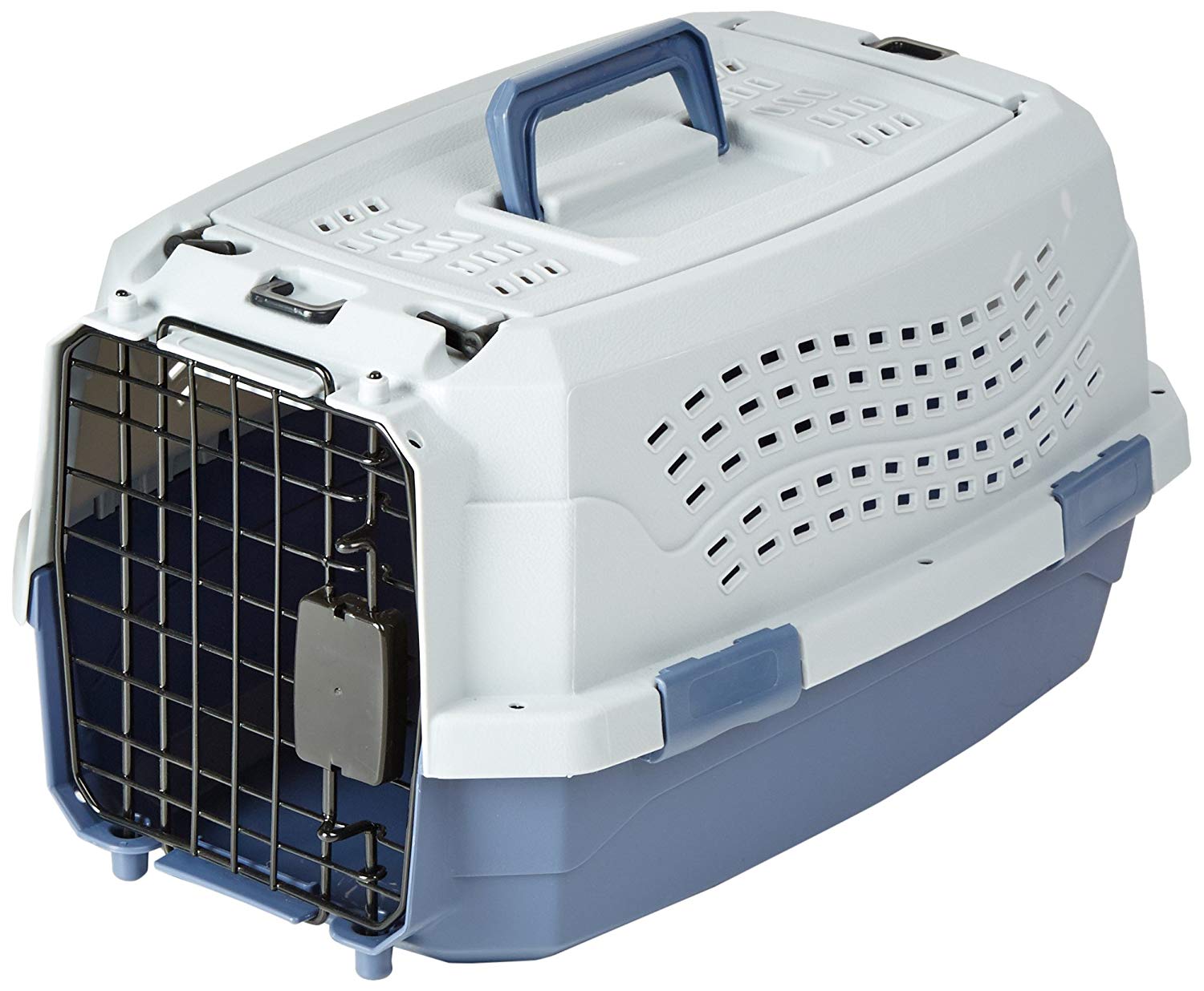 Amazon Basics Hard-Sided Cat Carrier, Two-Door Top-Load Pet Dog/Cat Travel Box Carrier, Blue, 48.3 L x 32 B x 25.4 H cm