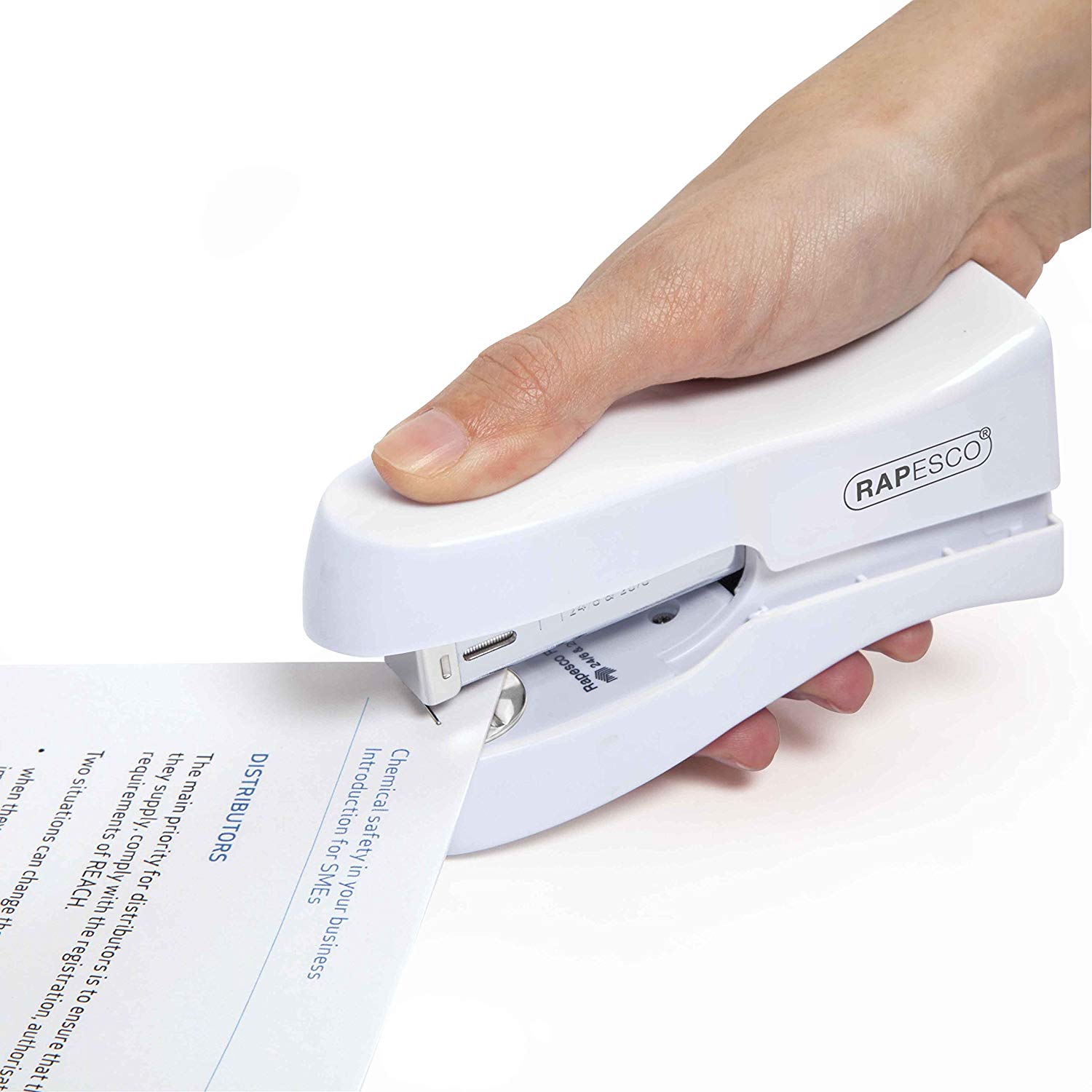 Rapesco 1319 Stand Up/Space-Saving Stapler, 20 Sheet Capacity, White - Image 2