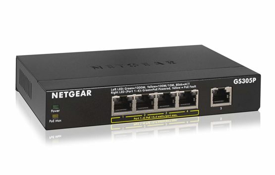 NETGEAR 5-Port Gigabit Ethernet Unmanaged PoE Switch (GS305P) - with 4 x PoE+ @ 63W, Desktop or Wall Mount