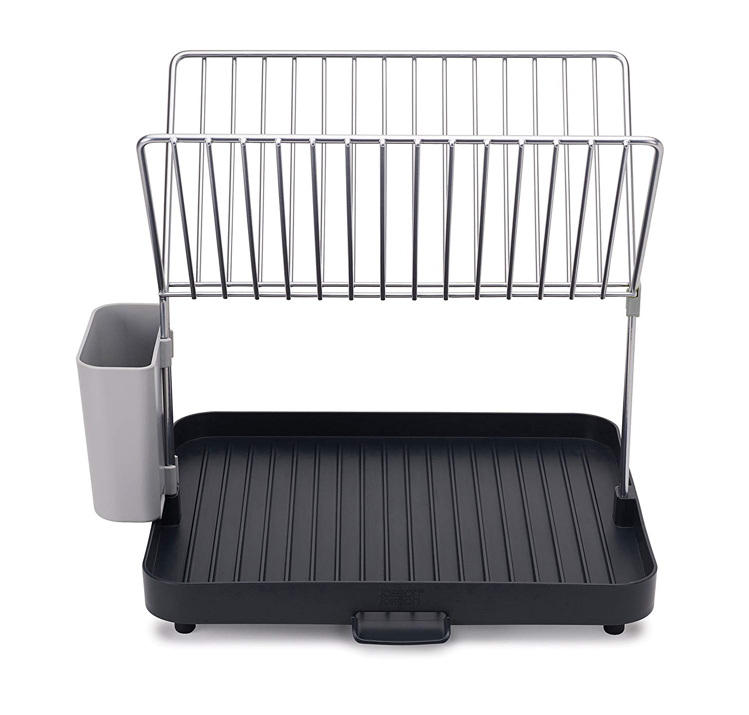 Joseph Joseph Y-Rack - Space saving 2 Tier Dish Drainer Rack with self-draining utensil pot and spout, Grey