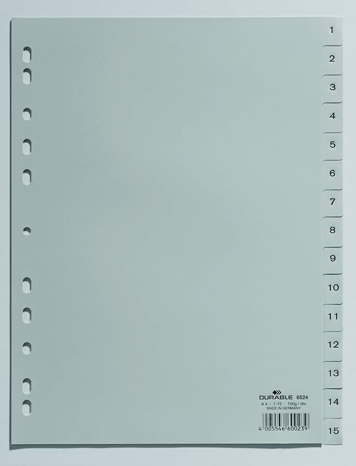 Durable 1-15 Polypropylene Index Dividers, grey