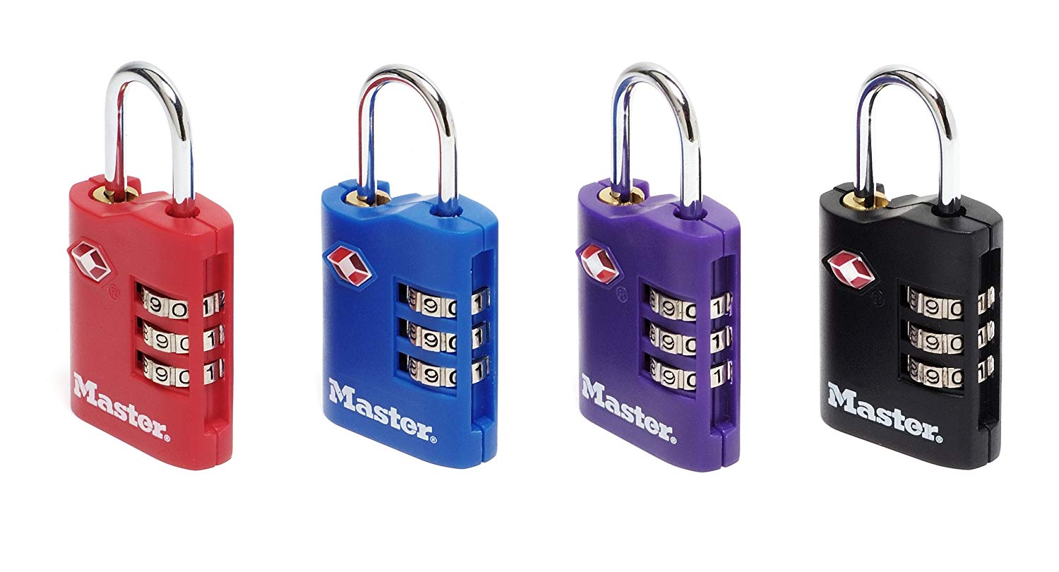 Master Lock Pack of 2 Combination Travel Padlocks TSA Certified, Red, Combination Padlock