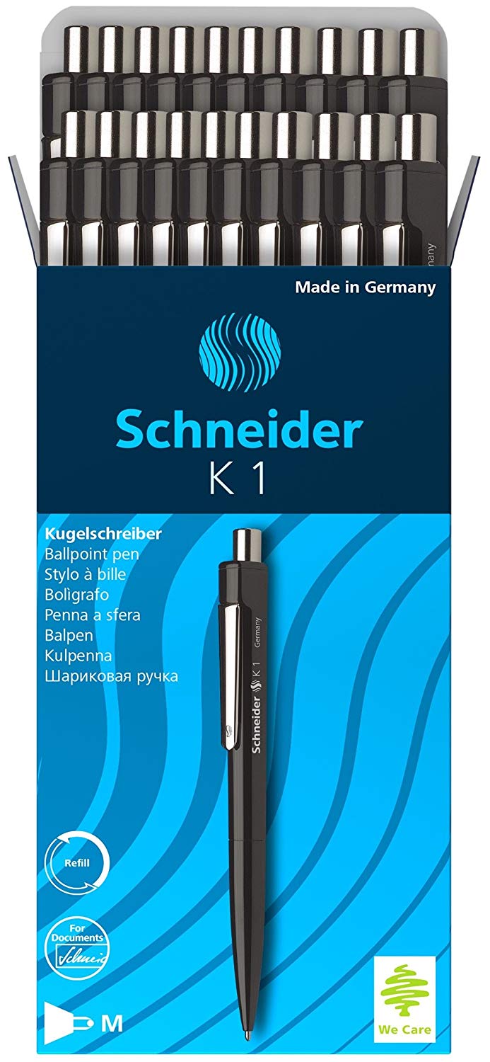 Schneider K-1 Retractable Ballpoint Pen, Black, Box of 20 (3151), 1 count (Pack of 20)