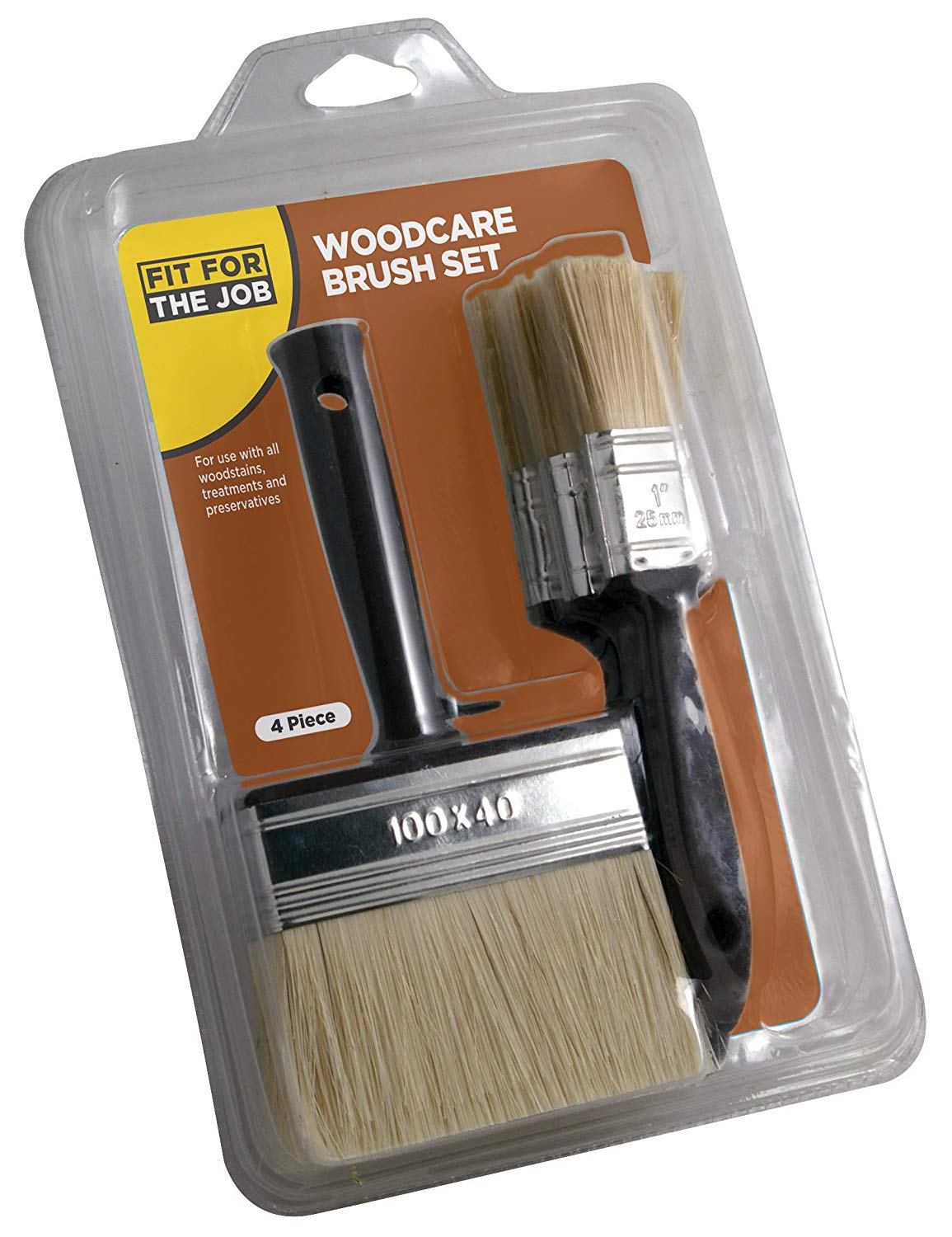 Fit For The Job 4 piece Woodcare Brush for Applying Woodstains Varnish