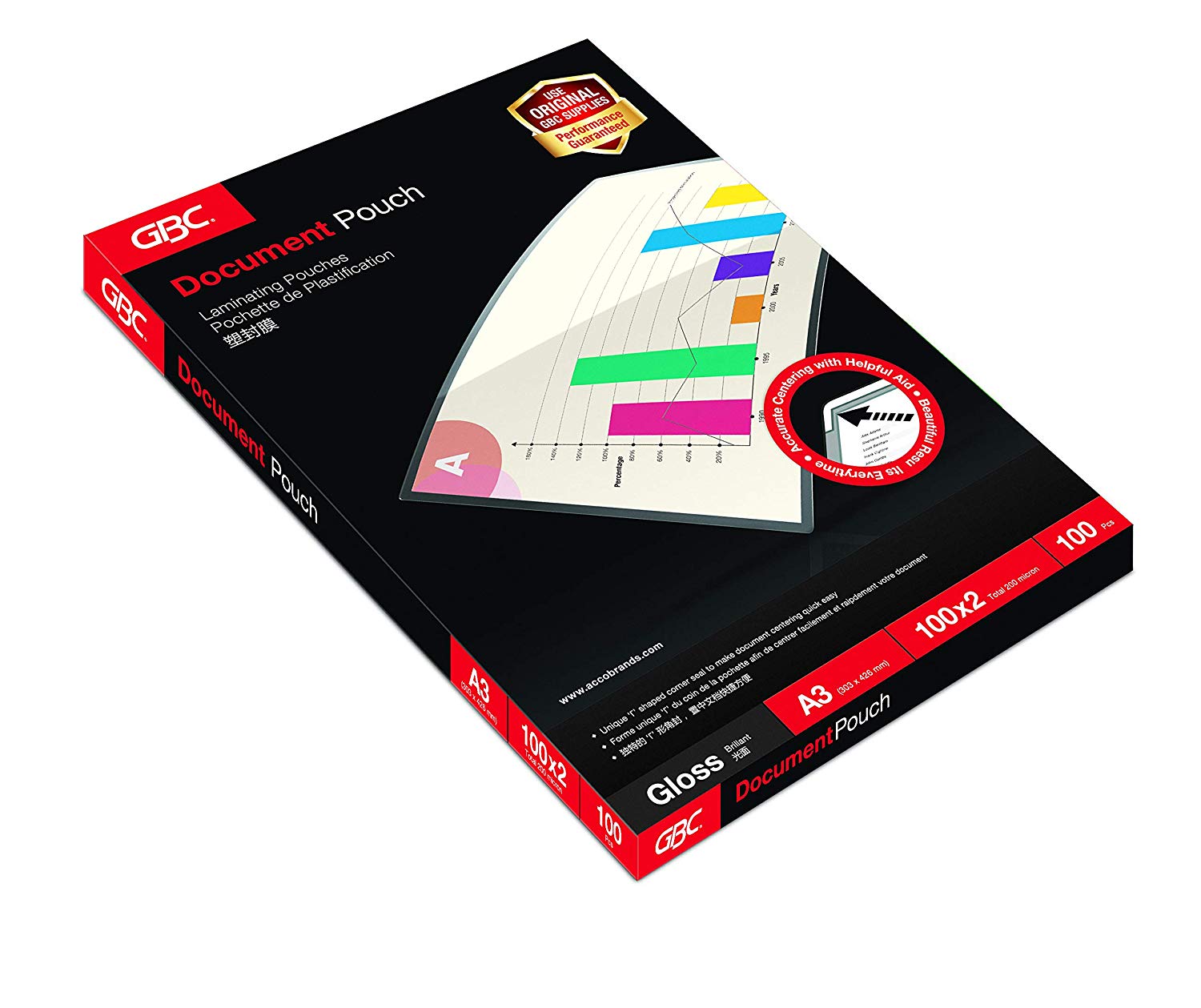 GBC Laminating Pouches Premium Quality 200 micron A3 (Pack of 100), Gloss, Pack 100