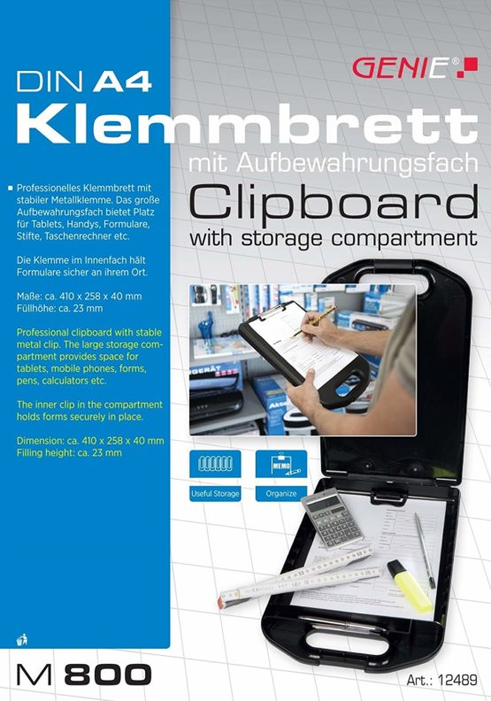Genie M 800 clipboard (with Large DIN A4 Storage Compartment, Form Holder and Hanging Loop, Slim Design) Black - Image 4
