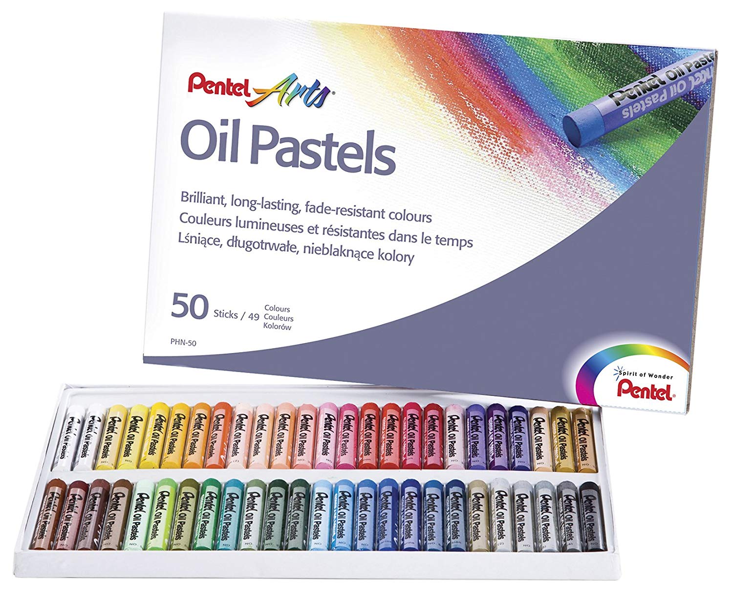Pentel oil pastel pencils box of 50 assorted colours, multicoloured, 1 count (Pack of 50)