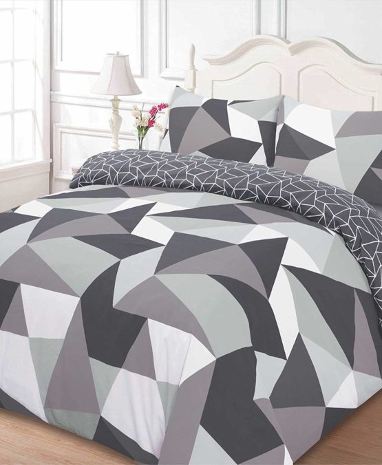 Dreamscene Polycotton Duvet Cover with Pillow Case Bedding Single - Shapes Black