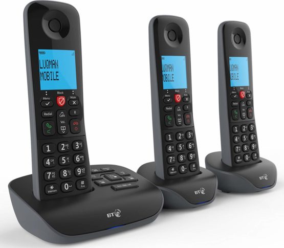 BT Essential Cordless Home Phone with Nuisance Call Blocking and Answering Machine, Trio Handset Pack
