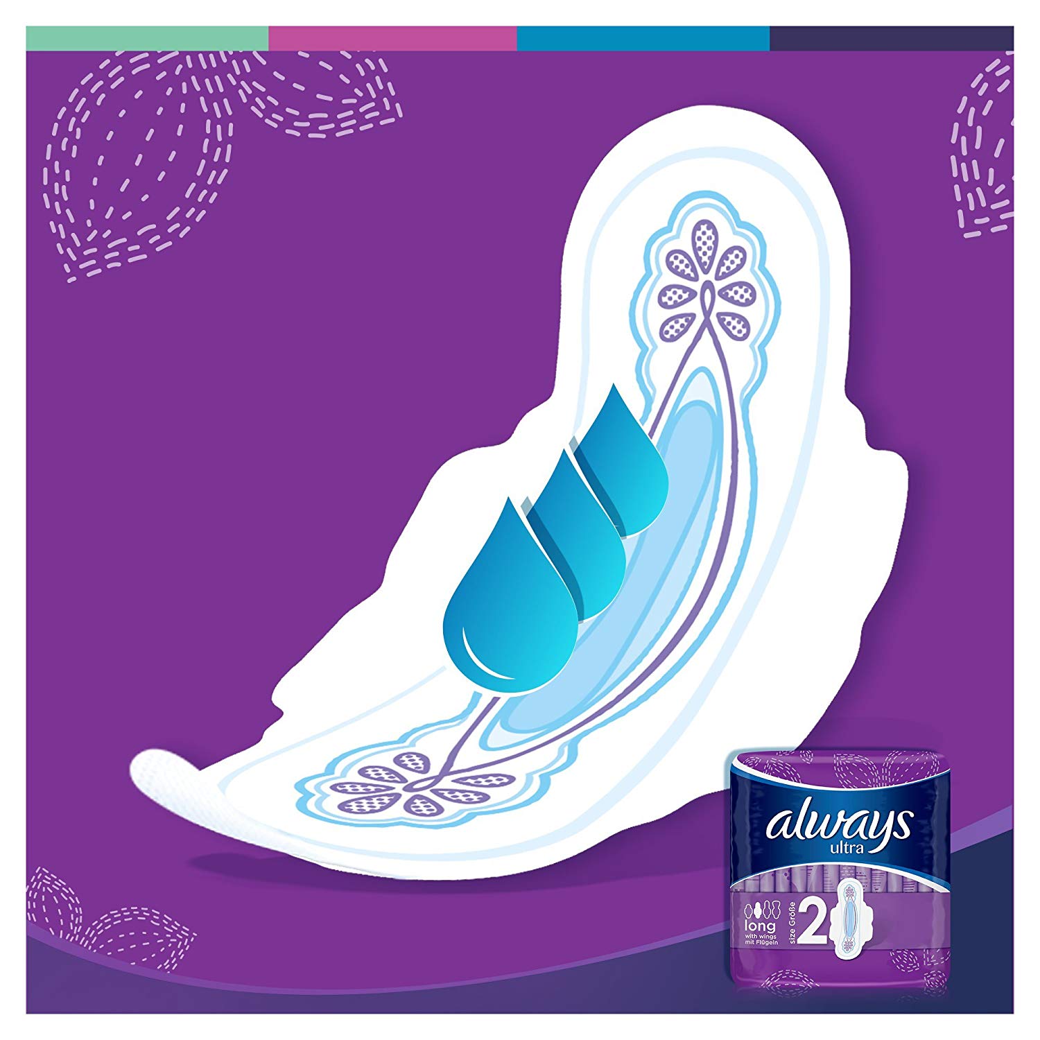 Always Ultra Sanitary Towels, Size 2, Long, Moderate Flow, 96 Pads With Wings (32 x 3 Packs) SAVING PACK - Image 4