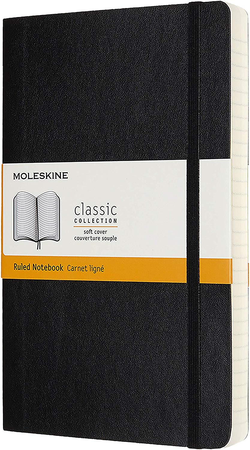 Moleskine, Classic Expanded Ruled Paper Notebook, Soft Cover and Elastic Closure Journal, Color Black, Size Large 13 x 21 A5
