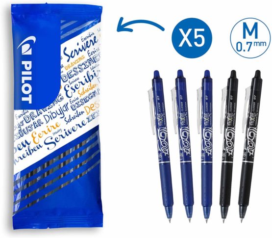 Pilot FLW538561 0.7 mm Frixion Erasable Retractable Rollerball Tip - 3 Blue/2 Black (Pack of 5)
