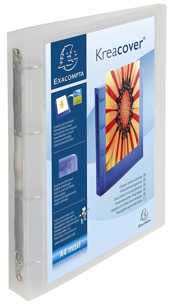 Exacompta Kreacover PP Rigid Chromaline Ring Binder, A4 Maxi, 4 Rings, 40 mm spine - Clear