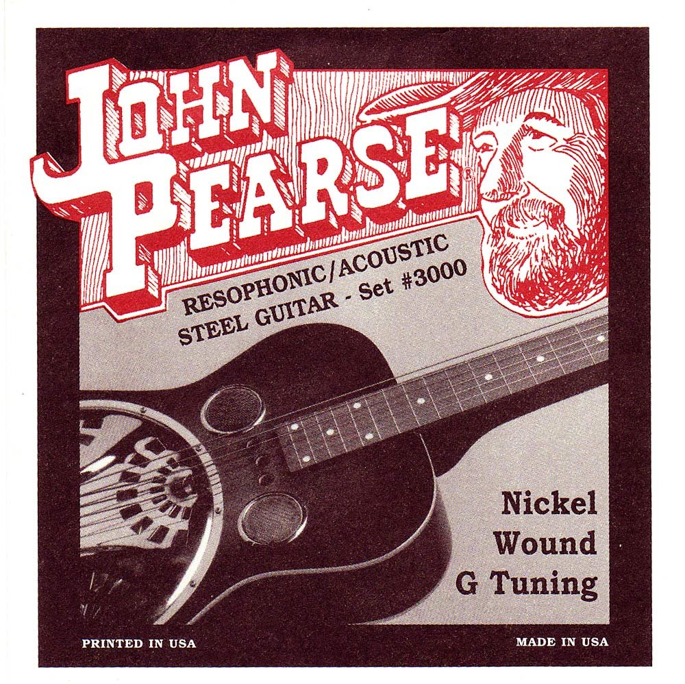 John Pearse Strings® 3000 For Resophonic/Acoustic Steel Guitar, Nickel Wound, G-Tuning, White Black Red Blue