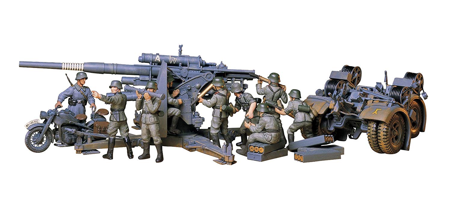 Tamiya German 88mm Gun Flak 36/37 Military 1:35 Plastic Model Kit, Green, 1/35 Scale
