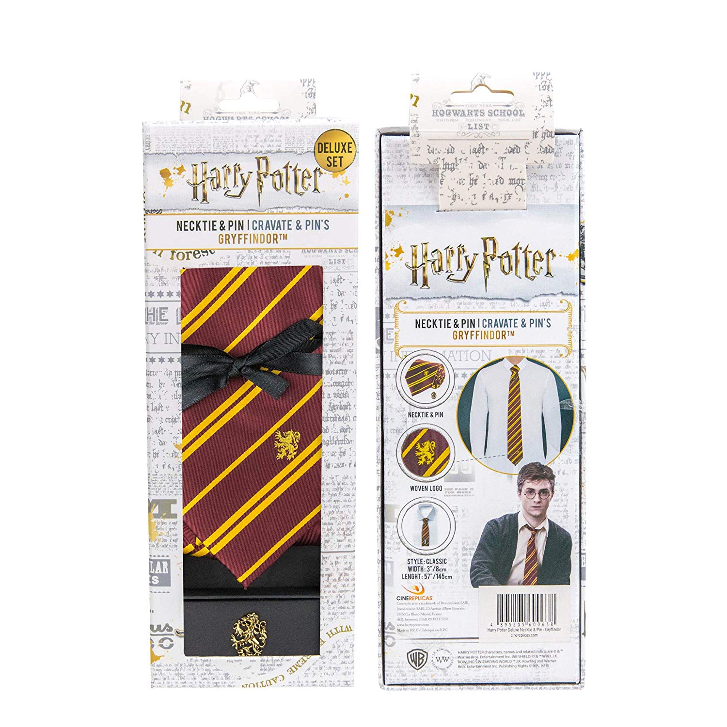 Cravate Harry Potter Officielle Avec Broche - Édition Deluxe, 100% Microfibre, Boîte Cadeau - Produit Sous Licence Warner Bros.