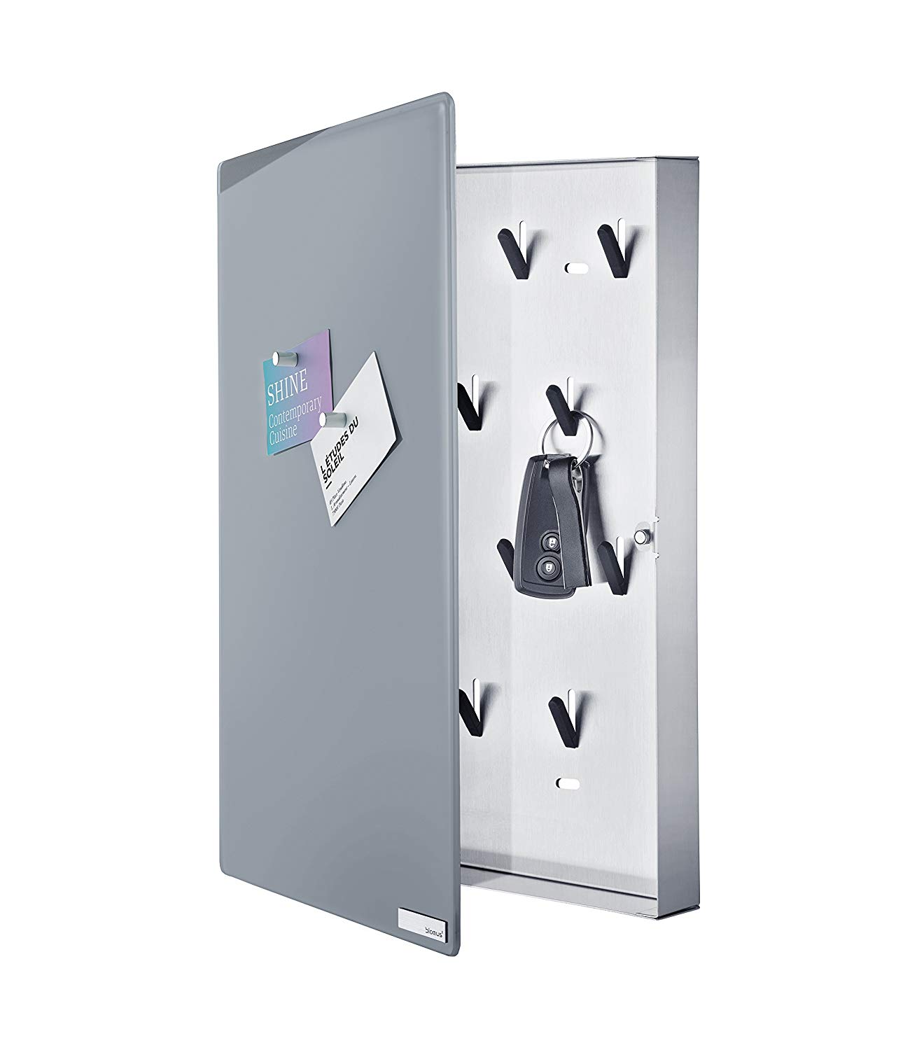blomus -VELIO- Key box/magnetic glass board in trendy grey, high-quality workmanship, 14 key hooks, magnetic closure - Image 3
