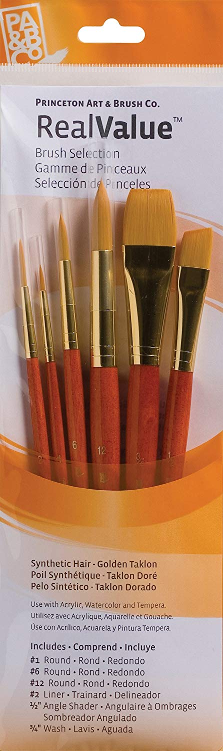 Princeton Art & Brush Synthetic Gold Taklon Real Value Brush Set-6 kg,Transparent