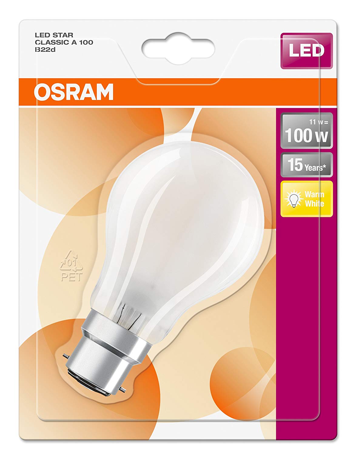 Osram Bulb Shape Star Classic A LED Lamp, Glass, Warm White, B22d, 11 W - Image 3