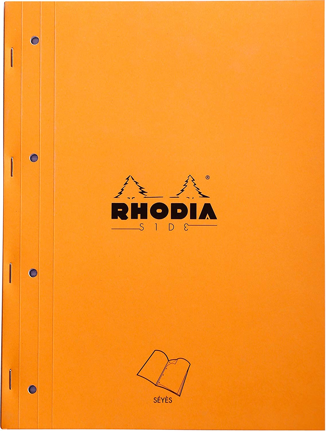 RHODIA 118015C, Orange Side Stapled Notepad, A4, Large Seyès Tiles, 80 Detachable Sheets Perf. 4 Holes