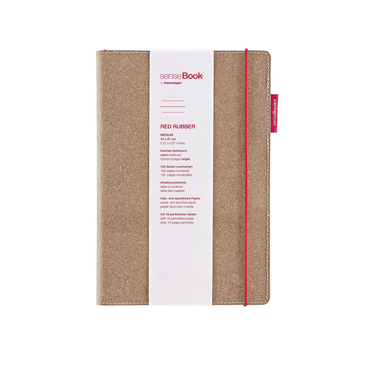 Transotype senseBook Medium Leather Red Rubber Ruled Notebook, Rot
