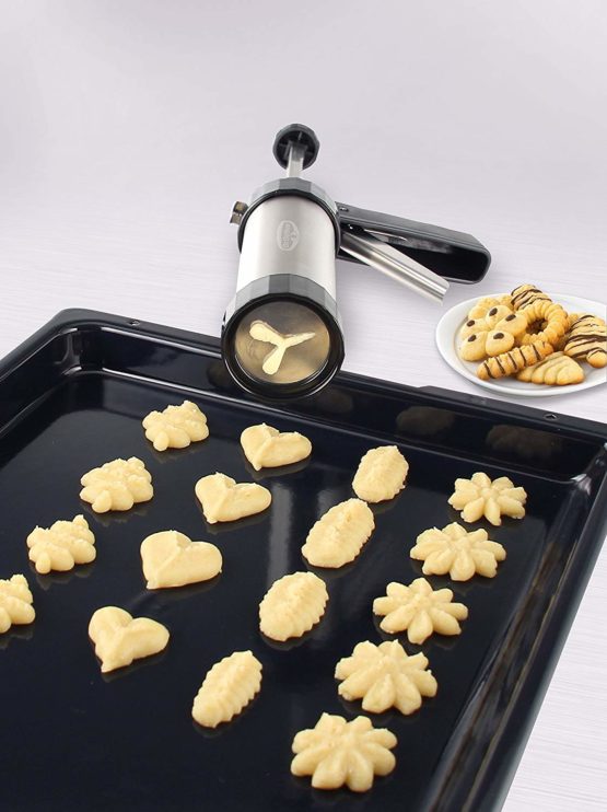 Drer Cookie press Profi with 12 moulds 22cm in silver-black, Stainless Steel, 5 x 5 x 22 cm - Image 2
