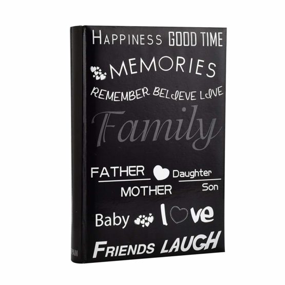 ARPAN Family, Friends Travel/Holiday Destinations/Memory Photo/Picture Album with Memo Writing Area and Decorative Text Design Fit 300 4 x 6-Inch / 10x15cm Photos (Black Text Design)