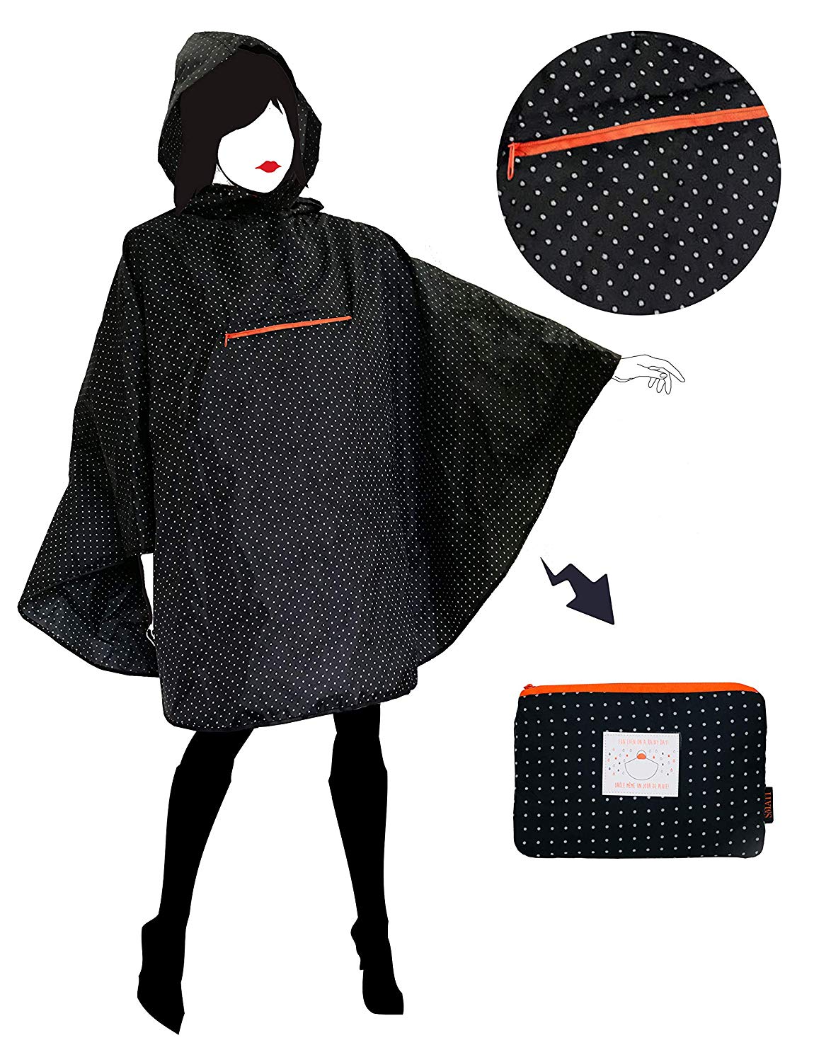 SMATI French Designed Rain Poncho with Hood for Women, Highly Resistant 