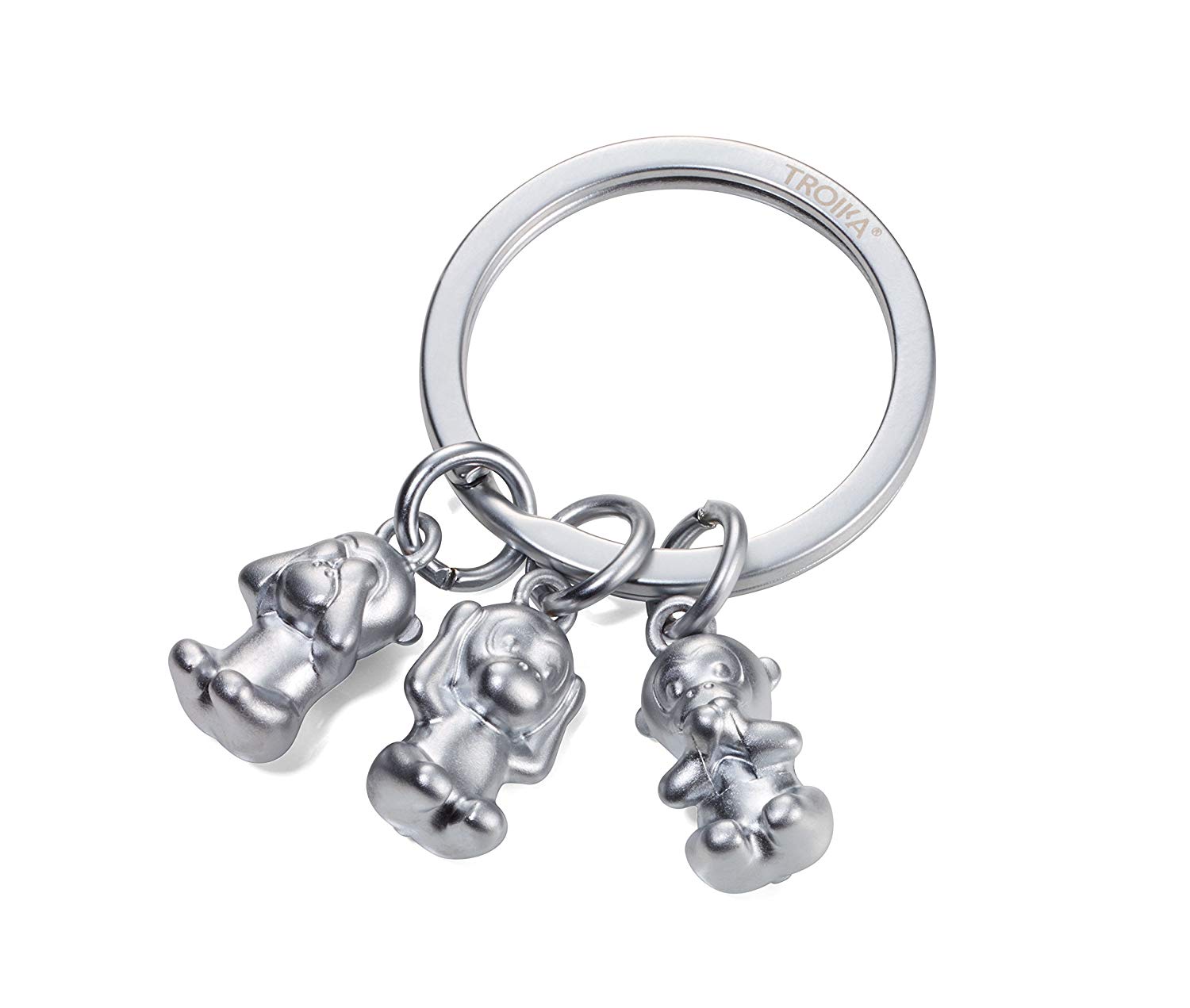 Troika THREE MONKEYS, KR17-18/MA, Keyring, Emoji Monkey, 3 Monkeys, See Nothing, Hear Nothing, Say Nothing, Cast Metal, Matt