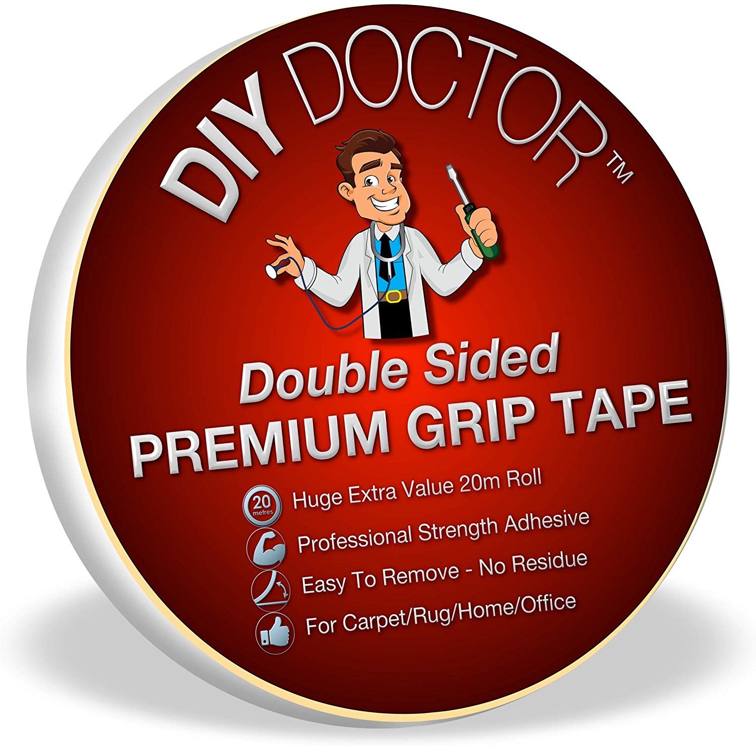 DIY Doctor Double Sided Carpet Tape Heavy Duty, 1 Pack (20 Meters x 21mm), No Residue Extra Strong Sticky Rug Grip Tape