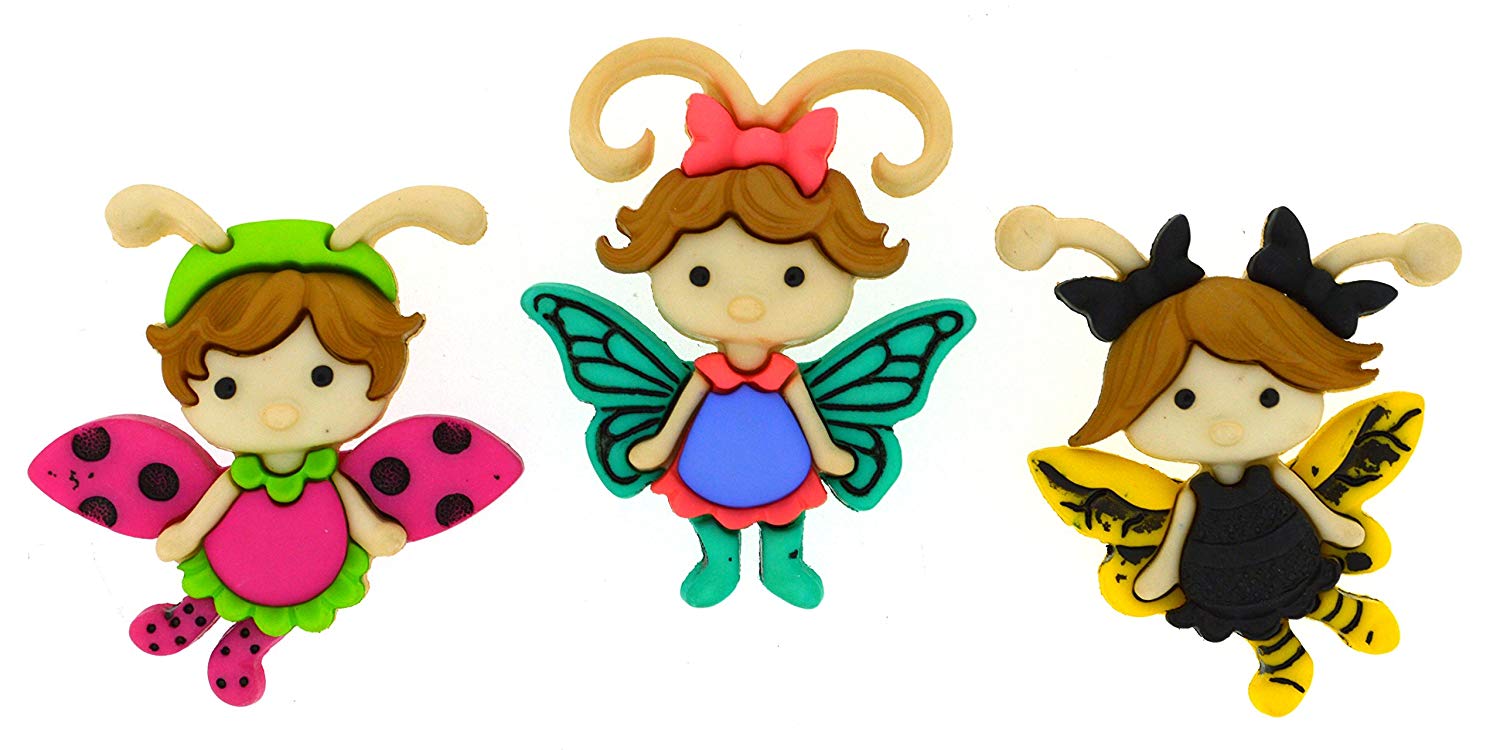 Dress it Up Flutter Bugs Button, Plastic, Multi-Colour, 29 x 23-33 x 25 mm, 3-Piece, 10 x 8 x 1 cm