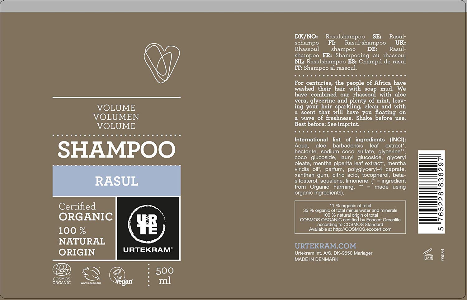 Urtekram Shampoo - Volumne - Rasul - 500 ml, Vegan, Organic, Natural Origin, 500 ml (Pack of 1) - Image 4