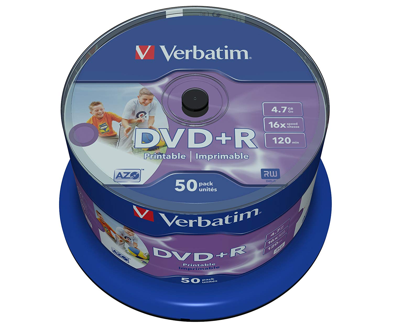 Best Price Square DVD+R PRINTABLE SPINDLE 50 16X CAKE 50 BPSCA 43512 - CS11972 By VERBATIM, silver, 50 Pack Spindle - Wide Printable