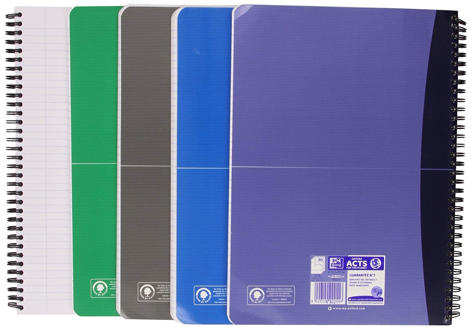Oxford Office Essentials A4 Card Cover Wirebound Notebook,180 Page - Assorted Colours, Pack of 5, Colourful, Ligné - Image 2