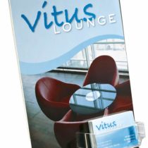 SIGEL TA230 Sign Holder, Slanted, for A4, with Business Card Compartment, Acrylic, Transparent, 1 pc.