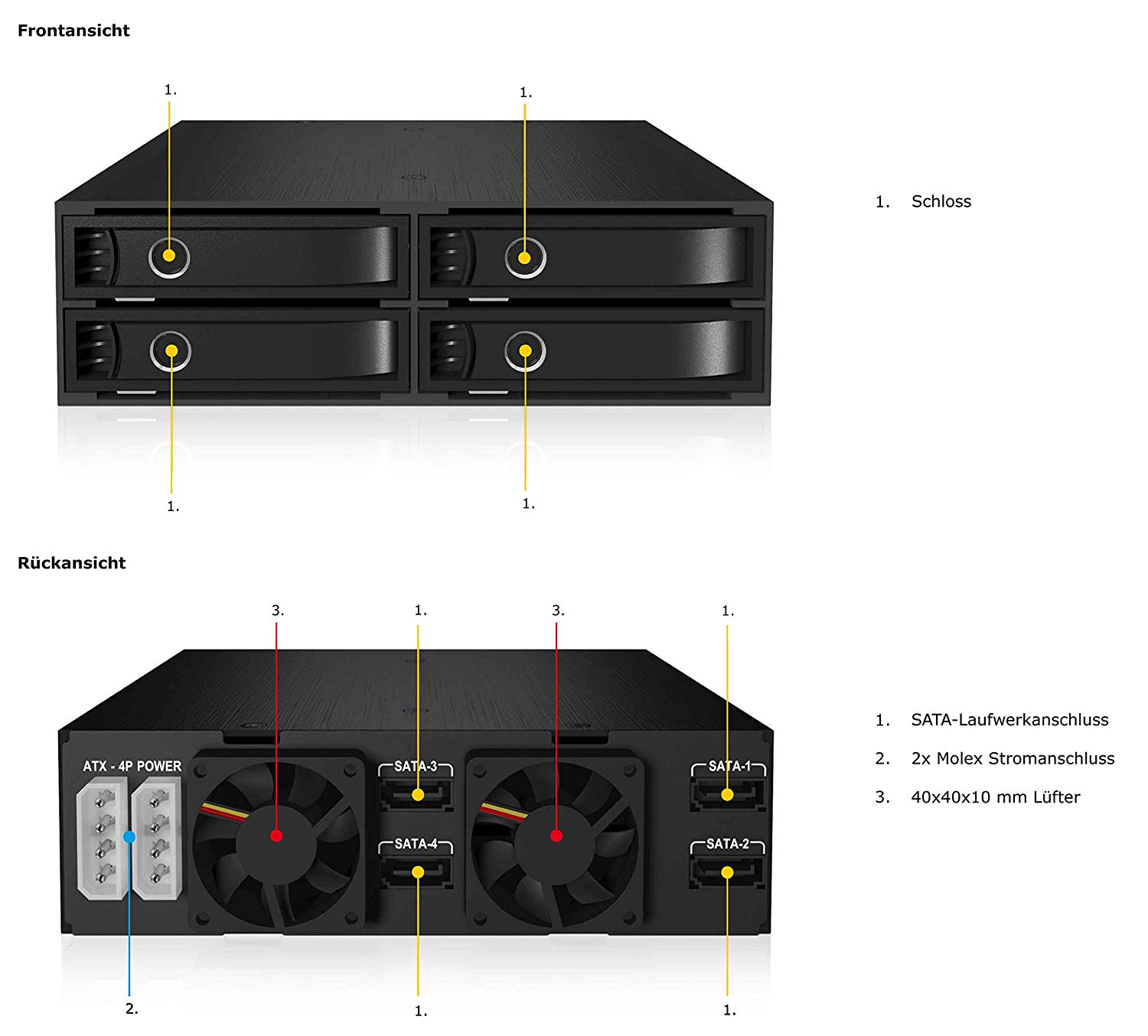 Icybox IB-2242SSK Backplane for 4 x 2.5-Inch HDDs/SSDs - Black - Image 4
