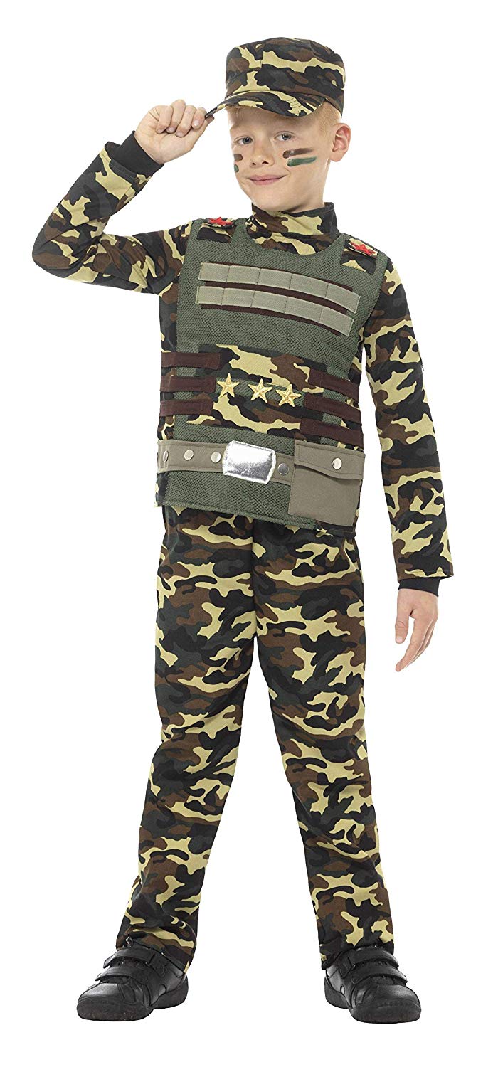 Smiffys Camouflage Military Boy Costume, Green with Top, Trousers & Hat, Boys Fancy Dress, Army Dress Up Costumes - Image 3