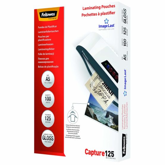 Fellowes Capture A5 125 Micron Glossy Laminating Pouches (Pack of 100) - Image 2