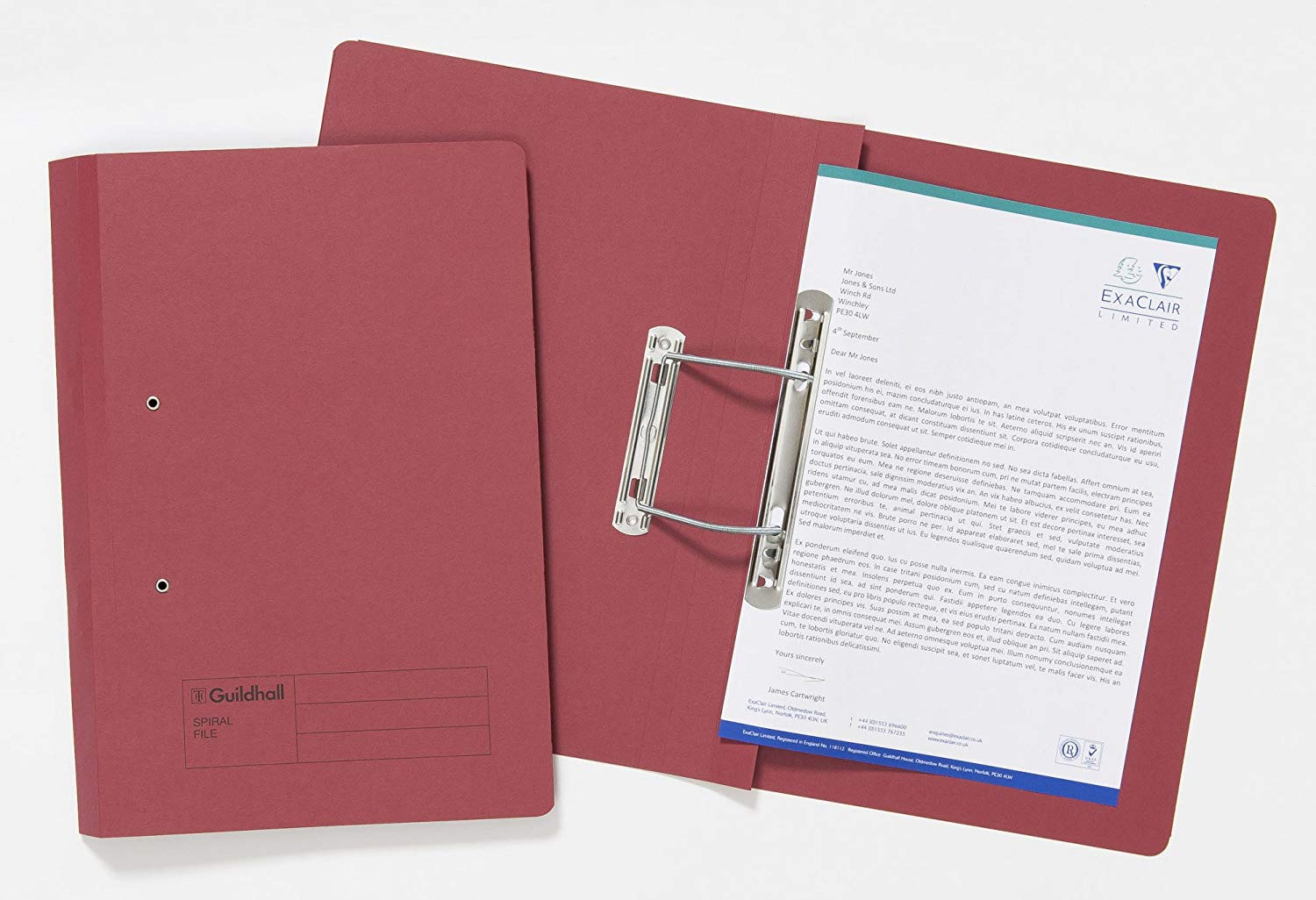 Exacompta, Ref 346-REDZ, Guildhall, Document Spiral Files, 285gsm Medium Weight Spring Manilla, 355x250mm