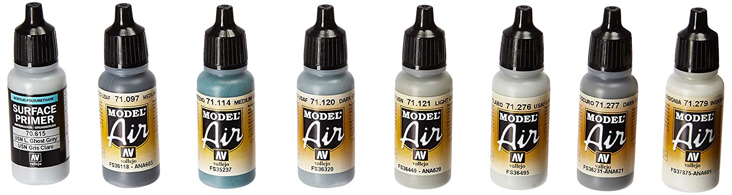 Acrylicos Vallejo "Us Navy & USMC Colors from 70'S to Present" Model Air Set, Blue, 17 ml (Pack of 8), 136 ml (Pack of 1)