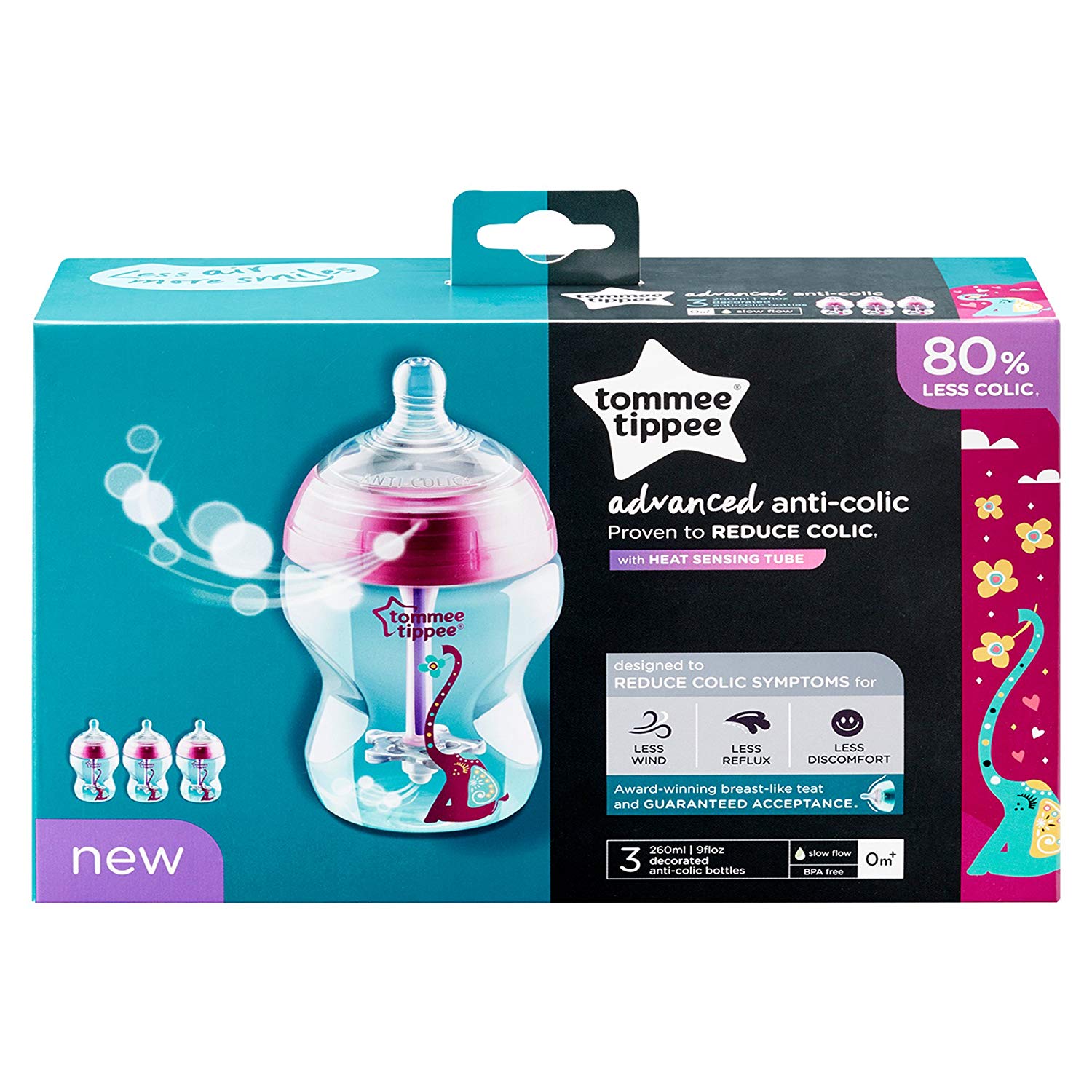 3 count... 260 ml Tommee Tippee Decorated Advanced Anti-Colic Baby Bottles 